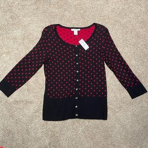 NWT WHBM black and red polka dot sweater cardigan S